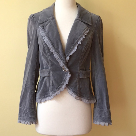 White House Black Market Jackets & Blazers - WHBM Velvet Ruffle Hem Gray Blazer